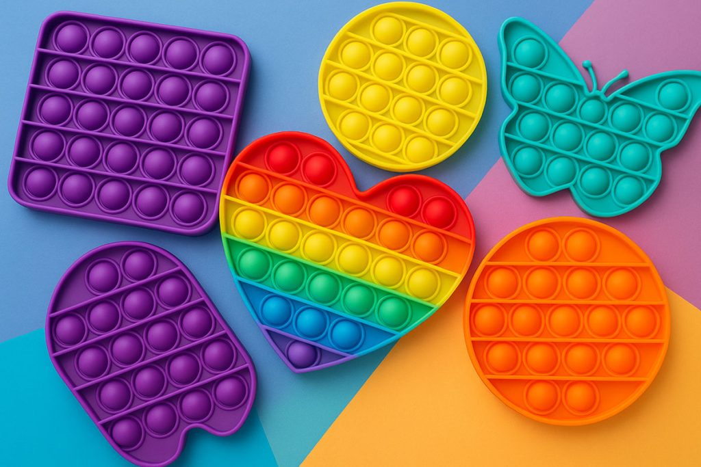  Set de Pop It-uri colorate ilustrate pe fundal colorat