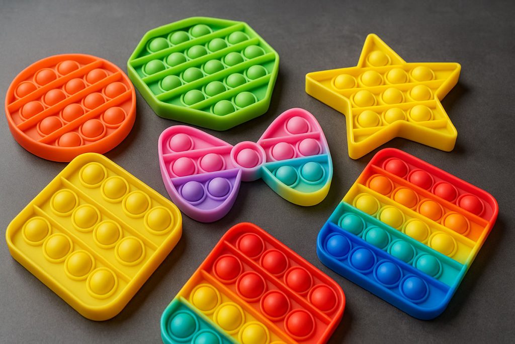  Pop It-uri în forme variate și culori vii.